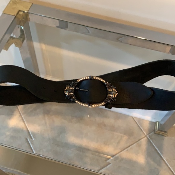 NWOT ORGIANI Black ITALIAN Genuine Leather Belt w rhinestones GORGEOUS main image 8